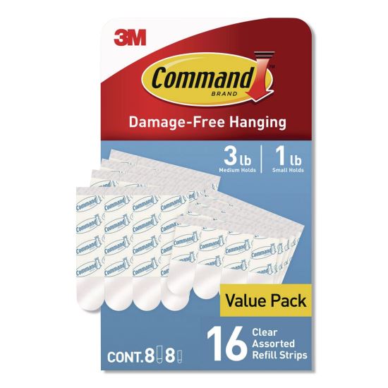 Damage-Free Hanging Clear Refill Strips, Value Pack Assortment: (8) Medium(0.73" x 2.75"), (8) Small (0.62" x 2.12"), 16/Pack1