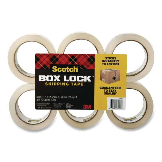 BOX LOCK Shipping Tape, 3" Core, 1.88" x 38.2 yds, Clear, 6/Pack1