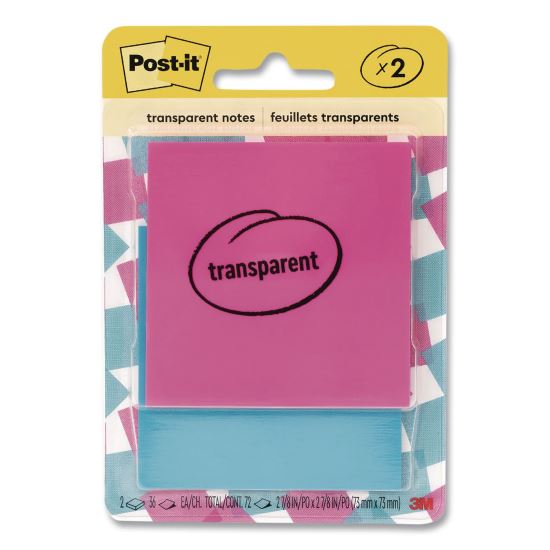 Transparent Notes, 2.88" x 2.88", Assorted Colors, 36 Sheets/Pad, 2 Pads/Pack1