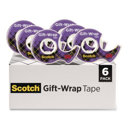 Gift Wrap Tape with Dispenser, 1" Core, 0.75" x 50 ft, Clear, 6/Pack1