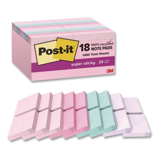 Recycled Notes in Wanderlust Pastels Collection Colors, 1.88" x 1.88", Assorted Colors, 70 Sheets/Pad, 18 Pads/Pack1