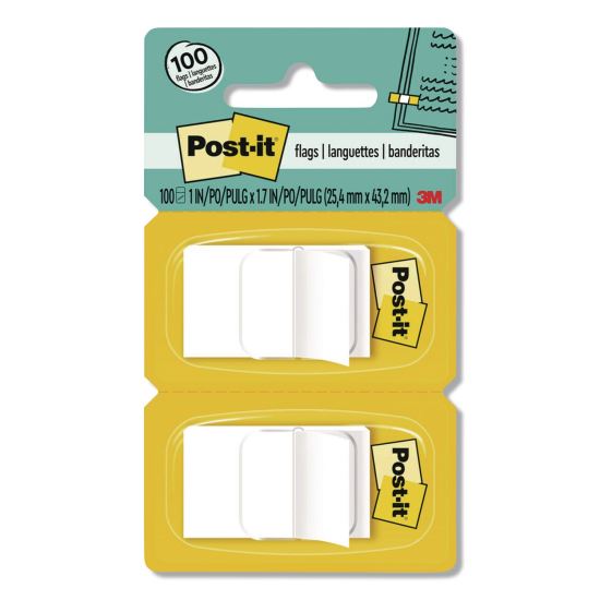 Standard Page Flags in Dispenser, 1" Wide, White, 50 Flags/Dispenser, 2 Dispensers/Pack, 24 Packs/Carton1