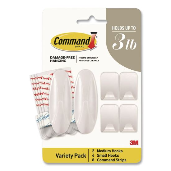 Limited Edition Decorative Hook Variety Pack, (4) Small (Supports 1 lb), (2) Medium (Supports 3 lb), Plastic, White, 6/Pack1