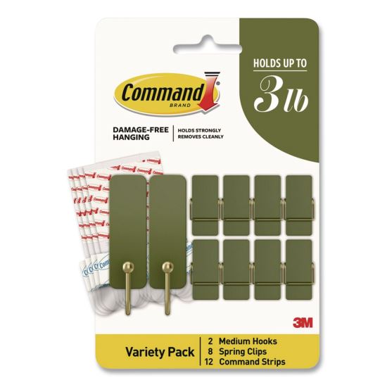 Limited Edition Decorative Hook Variety Pack, (8) Mini Spring Hooks, (2) Medium Hooks (Supports 3lb), Sage Green/Brass, 10/PK1