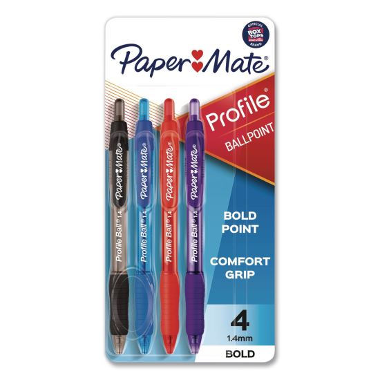Profile Ballpoint Pen, Retractable, Bold 1.4 mm, Assorted Ink and Barrel Colors, 4/Pack1
