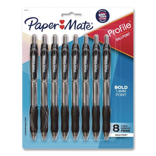 Profile Ballpoint Pen, Retractable, Bold 1.4 mm, Black Ink, Smoke/Black Barrel, 8/Pack1