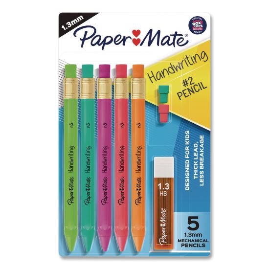 Handwriting Mechanical Pencil Set with Lead and Eraser Refills, HB (#2), Black Lead, Assorted Barrel Colors, 5 Pencils/Set1