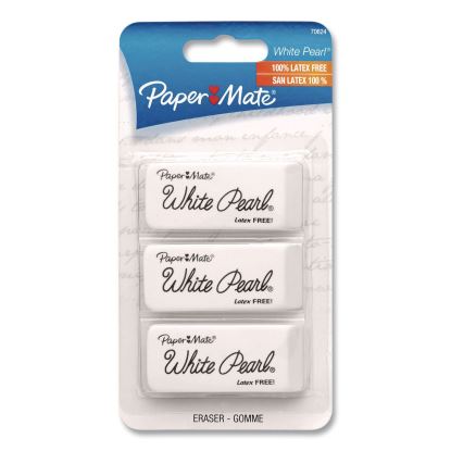 White Pearl Latex-Free Plastic Eraser, For Pencil Marks, Rectangular Block, White, 3/Pack1