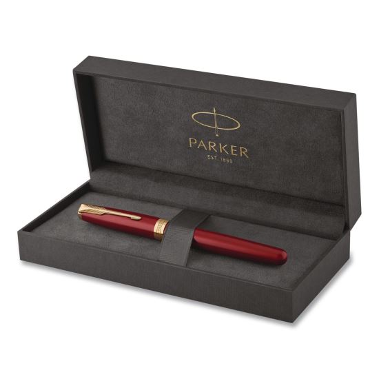 Sonnet Fountain Pen with Gift Box, Medium Fountain Nib, Red Ink, Red Lacquer/Gold Barrel1