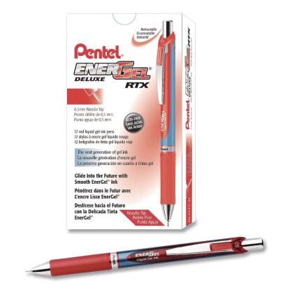 EnerGel RTX Deluxe Gel Pen, Retractable, Fine 0.5 mm, Red Ink, Red/Blue Barrel, Dozen1