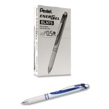 EnerGel Pearl Deluxe RTX Gel Pen, Retractable, Fine 0.5 mm, Blue Ink, Pearl White/Black Barrel, Dozen1