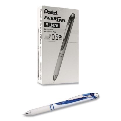 EnerGel Pearl Deluxe RTX Gel Pen, Retractable, Fine 0.5 mm, Blue Ink, Pearl White/Black Barrel, Dozen1