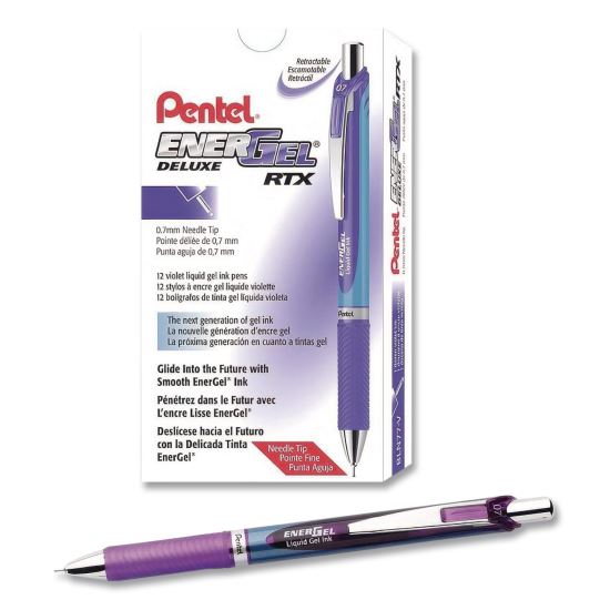 EnerGel RTX Deluxe Gel Pen, Retractable, Medium 0.7 mm, Violet Ink, Violet/Blue Barrel, Dozen1