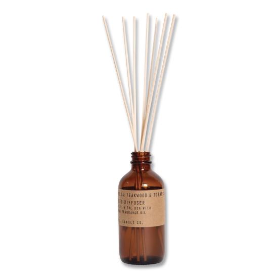 Reed Diffuser, Teakwood and Tobacco, 3.5 oz, 4.25" Bottle, 9" Reeds, Amber1