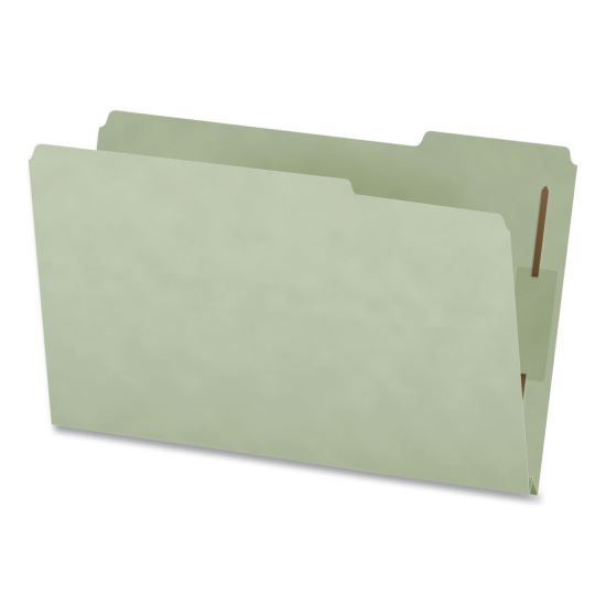 Heavy-Duty Pressboard Fastener Folders, 2/5-Cut Tab: Right, Expands 2", 2 Fasteners, Legal Size, Gray/Green, 25/Box1