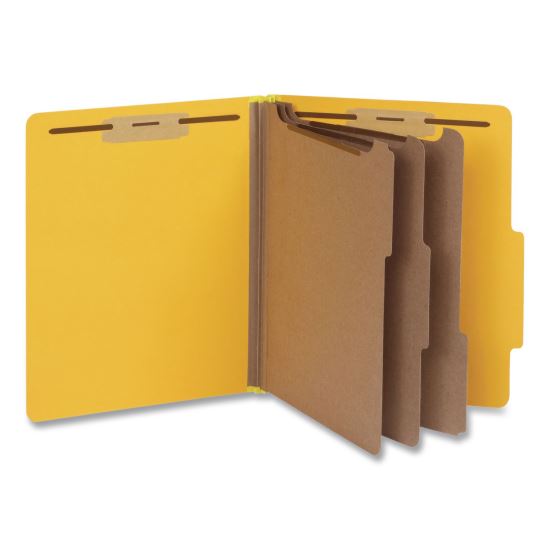 Heavy-Duty Pressboard Classification Folder, 2/5-Cut Tab, Expands 3", 3 Dividers, 8 Fasteners, Letter Size, Yellow, 10/Box1