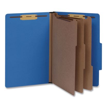 Heavy-Duty Pressboard Classification Folder, 2/5-Cut Tab: Right, Expands 3", 3 Dividers, 8 Fasteners, Legal Size, Blue, 10/BX1