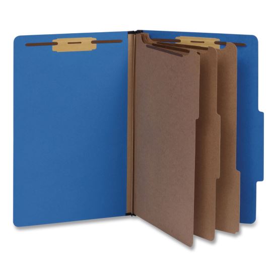 Heavy-Duty Pressboard Classification Folder, 2/5-Cut Tab: Right, Expands 3", 3 Dividers, 8 Fasteners, Legal Size, Blue, 10/BX1