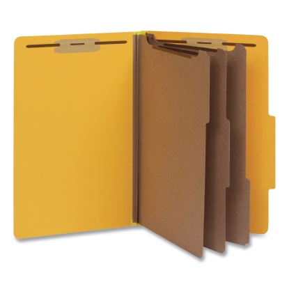Heavy-Duty Pressboard Classification Folder, 2/5-Cut Tab, Expands 3", 3 Dividers, 8 Fasteners, Legal Size, Yellow, 10/Box1