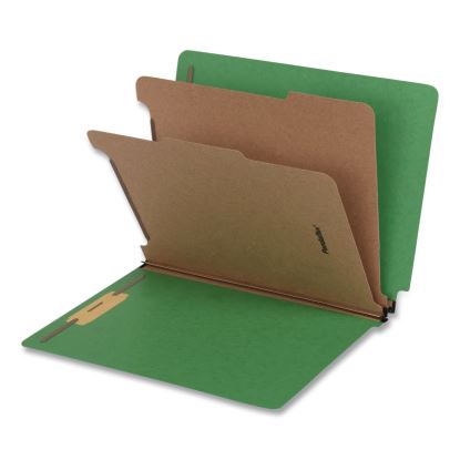 Heavy-Duty Pressboard End Tab Classification Folders, Expands 2", 2 Dividers, 6 Fasteners, Letter Size, Green, 10/Box1