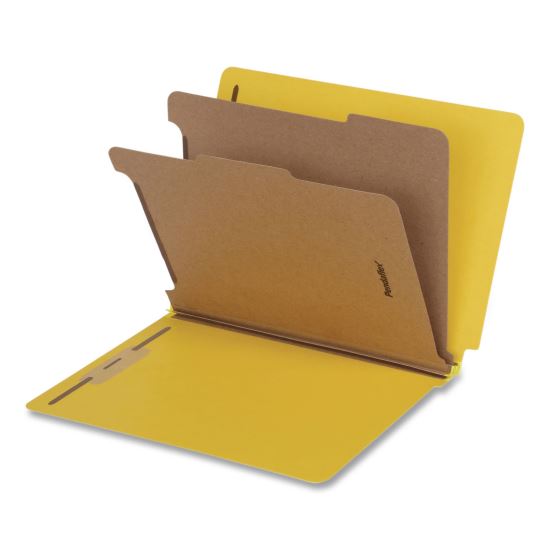 Heavy-Duty Pressboard End Tab Classification Folders, Expands 2", 2 Dividers, 6 Fasteners, Letter Size, Yellow, 10/Box1