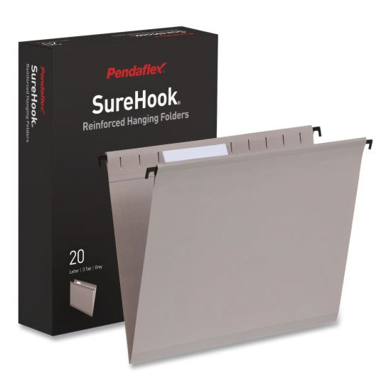 SureHook Hanging Folders, Letter Size, 1/3-Cut Tabs, Light Gray, 20/Box1