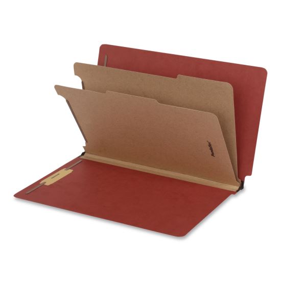 Heavy-Duty Pressboard End Tab Classification Folders, Expands 2", 2 Dividers, 6 Fasteners, Legal Size, Brown, 10/Box1