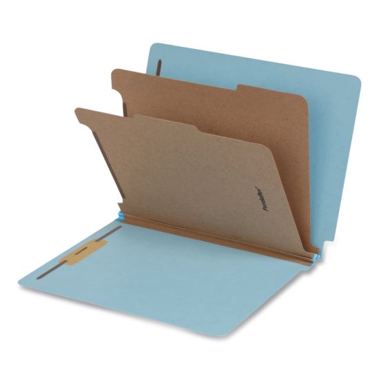 Heavy-Duty Pressboard End Tab Classification Folders, Expands 2", 2 Dividers, 6 Fasteners, Letter Size, Light Blue, 10/Box1