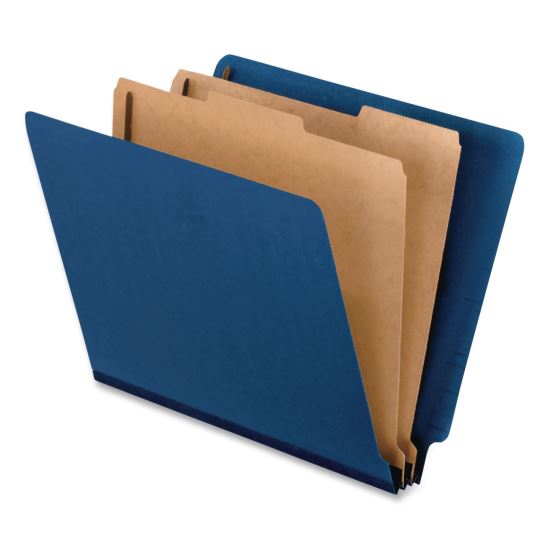 Colored End Tab Classification Folders, Straight Tab, 2 Dividers, 6 Fasteners, Letter Size, Blue, 10/Box1