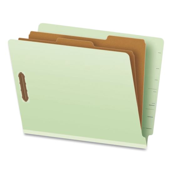 Heavy-Duty Pressboard End Tab Classification Folders, Expands 2.5", 2 Dividers, 6 Fasteners, Letter Size, Light Green, 10/Box1