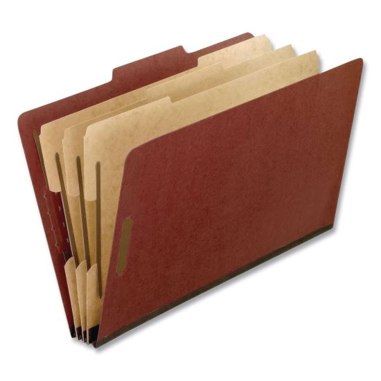 Heavy-Duty Pressboard Classification Folder, 2/5-Cut Tab, Expands 2", 3 Dividers, 8 Fasteners, Legal Size, Brick Red, 10/Box1