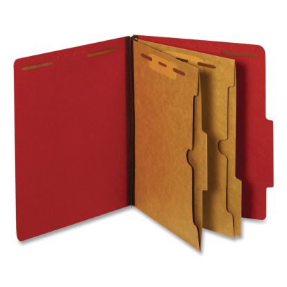 Heavy-Duty Pressboard Classification Folder, Expands 2.5", 2 Full-Pocket Dividers, 6 Fasteners, Letter Size, Red, 10/Box1