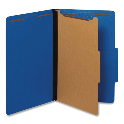 Heavy-Duty Pressboard Classification Folder, 2/5-Cut Tab, Expands 1.75", 1 Divider, 4 Fasteners, Legal Size, Dark Blue, 10/BX1