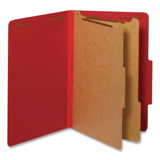 Heavy-Duty Pressboard Classification Folder, 2/5-Cut Tab, Expands 2.5", 2 Divider, 6 Fastener, Legal Size, Bright Red, 10/Box1