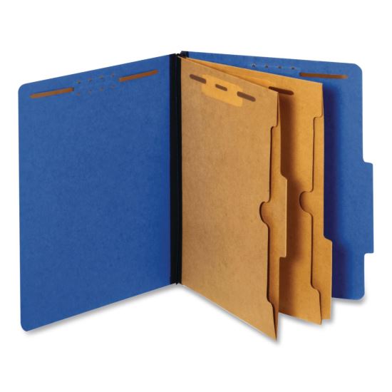 Heavy-Duty Pressboard Classification Folder, 2/5-Cut Tab, Expands 2.5", 2 Dividers, 6 Fasteners, Legal Size, Dark Blue, 10/BX1