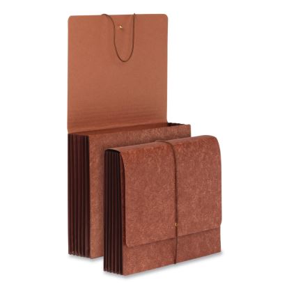 Heavy-Duty Expanding Wallet, 5.25" Expansion, 1 Section, String and Button Closure, Letter Size, Brown, 5/Box1