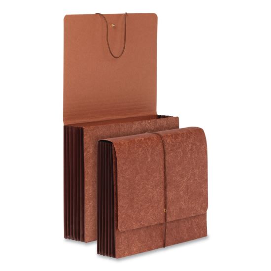 Heavy-Duty Expanding Wallet, 5.25" Expansion, 1 Section, String and Button Closure, Letter Size, Brown, 5/Box1