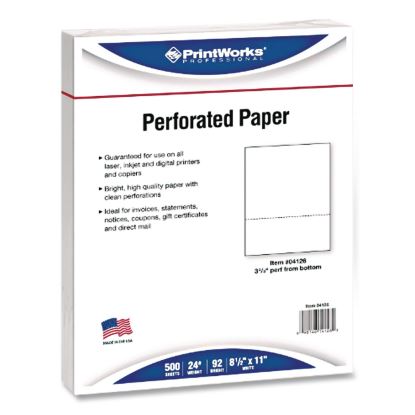 Perforated Paper, 92 Bright, Perforated 3.67 from Bottom, 24 lb Bond Weight, 8.5 x 11, White, 500 Sheets/Ream, 5 Reams/Carton1