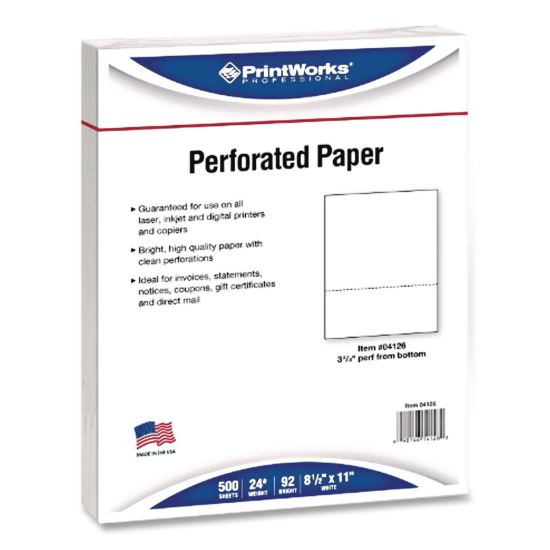 Perforated Paper, 92 Bright, Perforated 3.67 from Bottom, 24 lb Bond Weight, 8.5 x 11, White, 500 Sheets/Ream, 5 Reams/Carton1