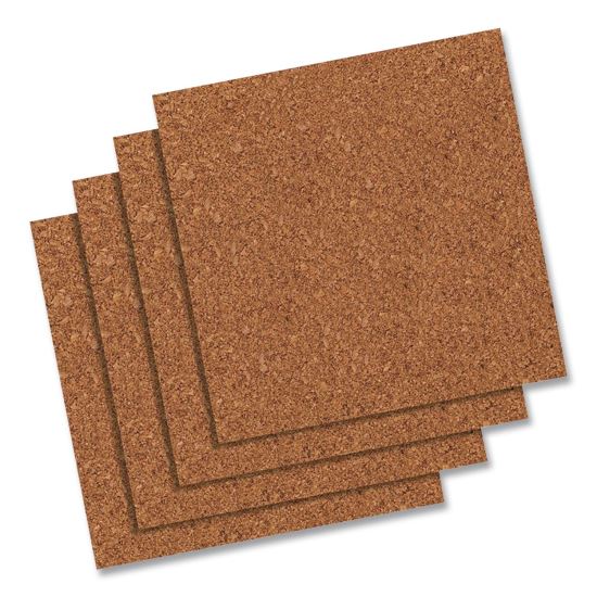 Cork Bulletin Board Tiles, 1 ft x 1 ft, Brown Surface, Frameless, 4/Pack1