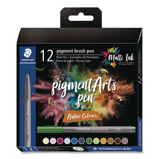Pigment Brush Pen Set, Medium-Firm Tip, Assorted Nature Colors, 12/Pack1