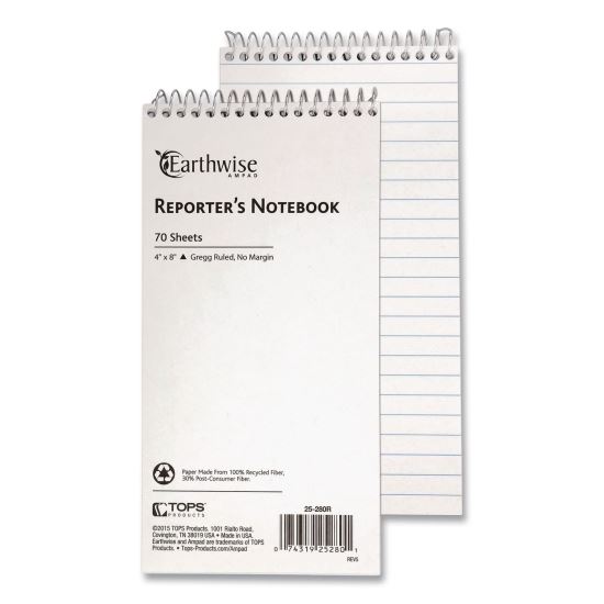 Earthwise by Ampad Recycled Reporter's Notepad, White Cover, Gregg Rule, (70) White 4 x 8 Sheets, Dozen1