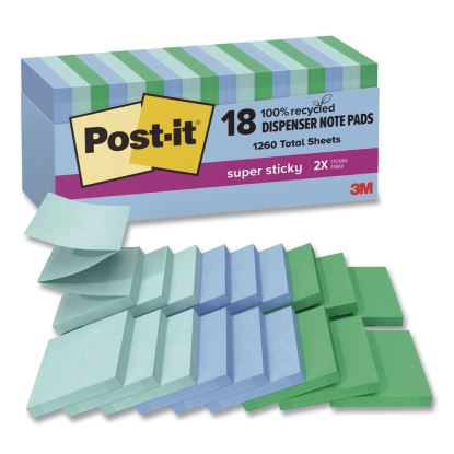 Recycled Pop-up Notes in Oasis Collection Colors, Cabinet Pack, 3" x 3", Assorted Colors, 70 Sheets/Pad, 18 Pads/Pack1