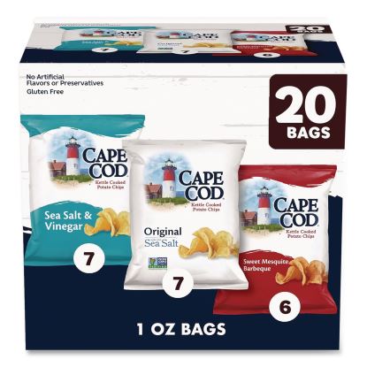 Gluten-Free Potato Chips Variety Pack, Sea Salt and Vinegar/Sweet Mesquite Barbeque/Original Sea Salt, 1 oz Bag, 20/Carton1