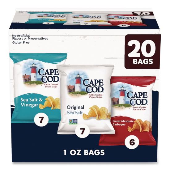 Gluten-Free Potato Chips Variety Pack, Sea Salt and Vinegar/Sweet Mesquite Barbeque/Original Sea Salt, 1 oz Bag, 20/Carton1