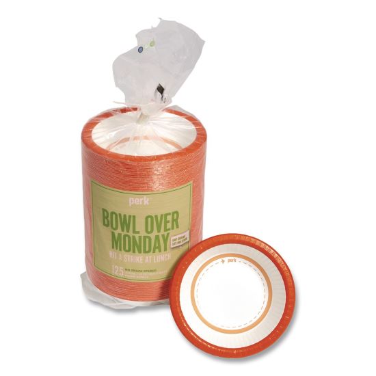 Heavy-Weight Paper Bowls, 12 oz, White/Orange, 125/Pack1