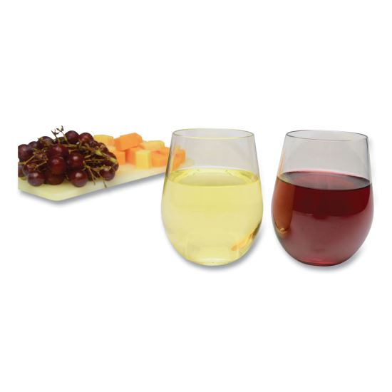 Plastic Stemless Wine Glasses, 12 oz, Clear, 6/Pack1