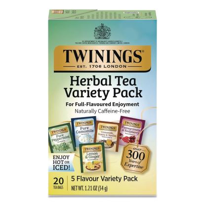 Caffeine-Free Herbal Tea Bags Variety Pack, Individually Wrapped, Four Flavors, 0.06 oz Tea Bag, 20/Box1