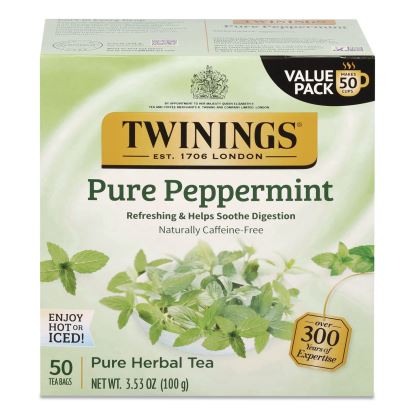 Tea Bags, Pure Peppermint, 0.07 oz Tea Bag, 50/Box1