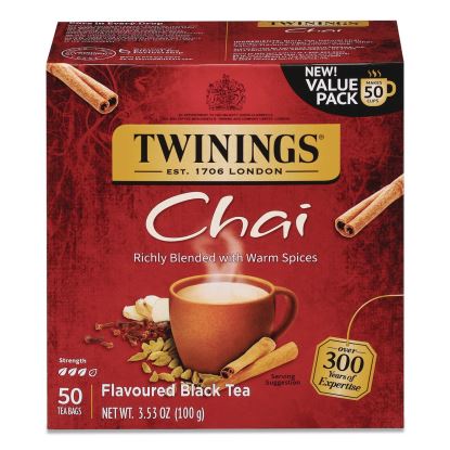 Tea Bags, Chai Black Tea, 0.07 oz Tea Bag, 50/Box1